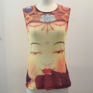 Vivienne Tam Buddha Print Vintage Mesh Top